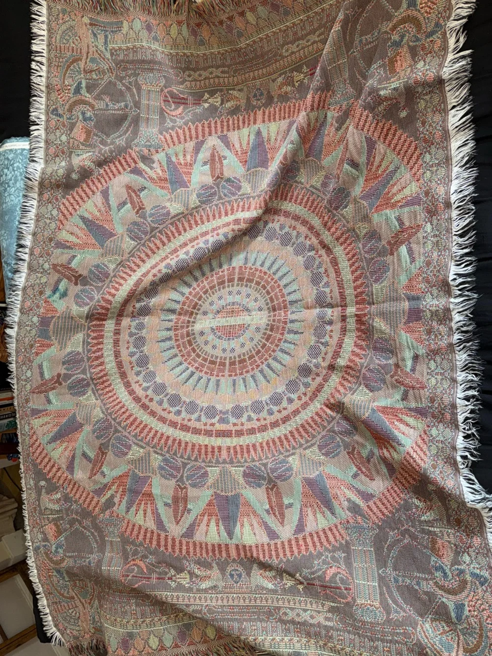 Egyptian theme Turquoise Brown lap Tapestry - crown crafts woven blanket